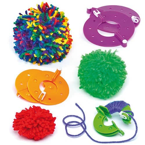 Pom Pom Makers (Set of 3) Craft Embellishments 3 assorted colours - Orange, Green & Purple