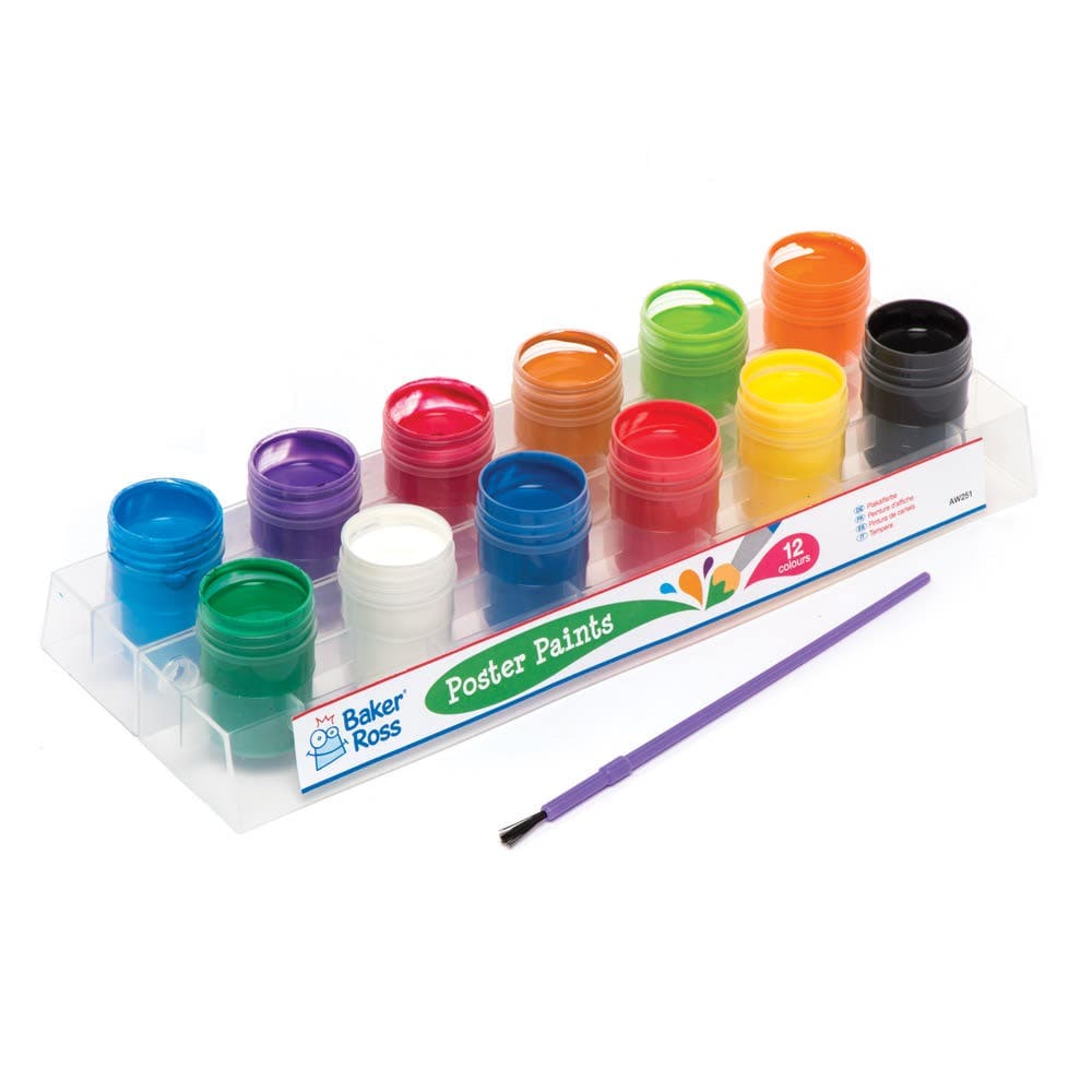 Ready Mix Poster Paint Value Pack 20ml (Pack of 12) Art Supplies, Water-Based Washable Paint, 12 Assorted Colours