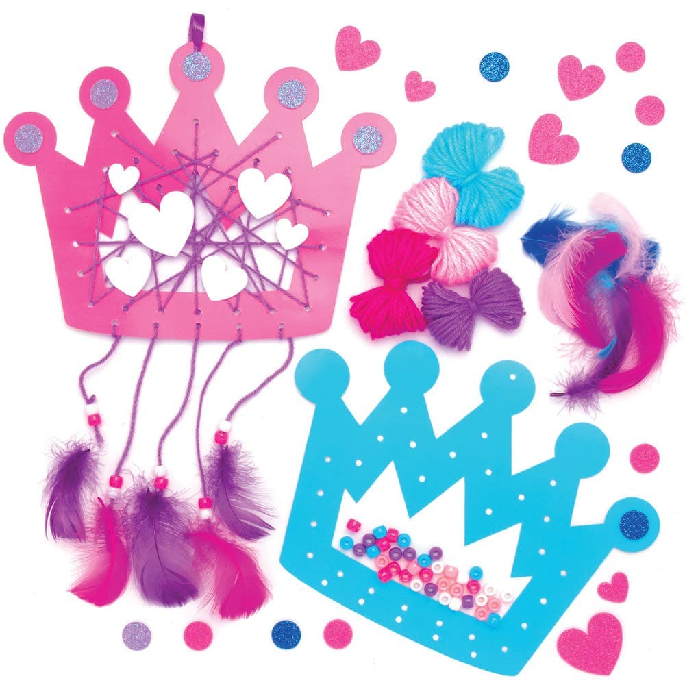 Princess Dreamcatcher Kits (Pack of 4) Decoration Craft Kits 4 assorted colourways - Pink/Blue, Pink/Purple, Purple/Pink & Blue/Pink