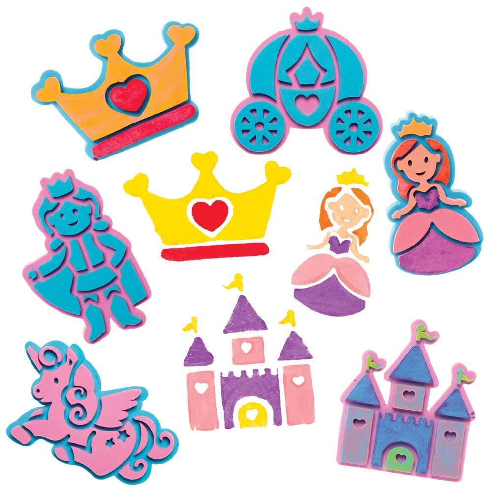Princess Foam Stampers (Pack of 10) Art Supplies, Art Materials 2 foam colours - Pink & Blue