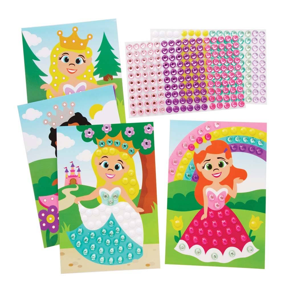 Princess Diamond Art Kits (Pack of 4) 8 Diamond Colours, 4 Assorted Designs, Sheet Size 15cm x 21cm, No Glue Required