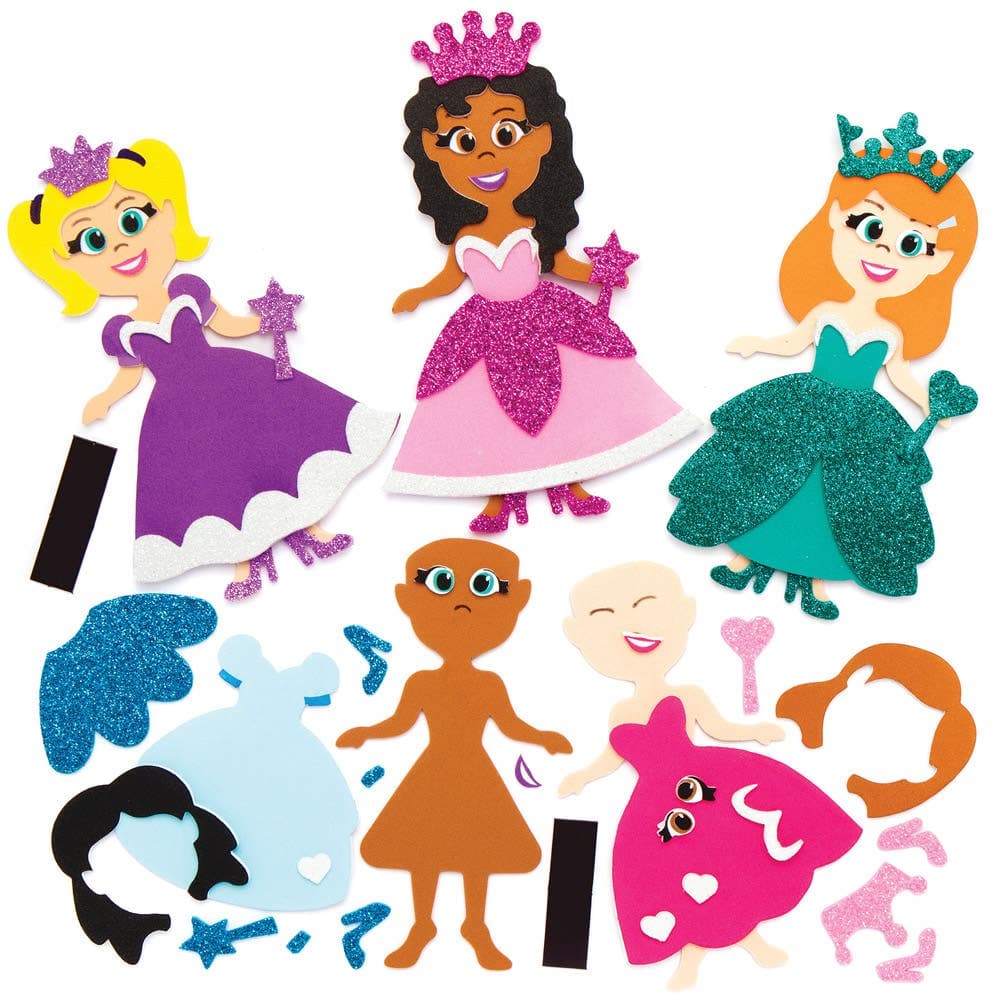 Princess Mix & Match Magnet Kits (Pack of 8) Art Craft Kits 4 assorted template colours - Purple, Yellow, Green & Blue