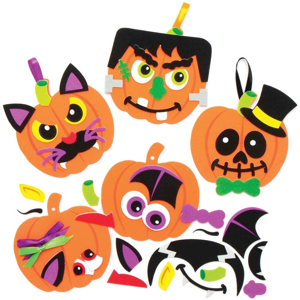 Pumpkin Funny Face Foam Decoration Kits (Pack of 8) Halloween Crafts For Kids, Mix & Match, No Glue Required, Halloween Basket Ideas