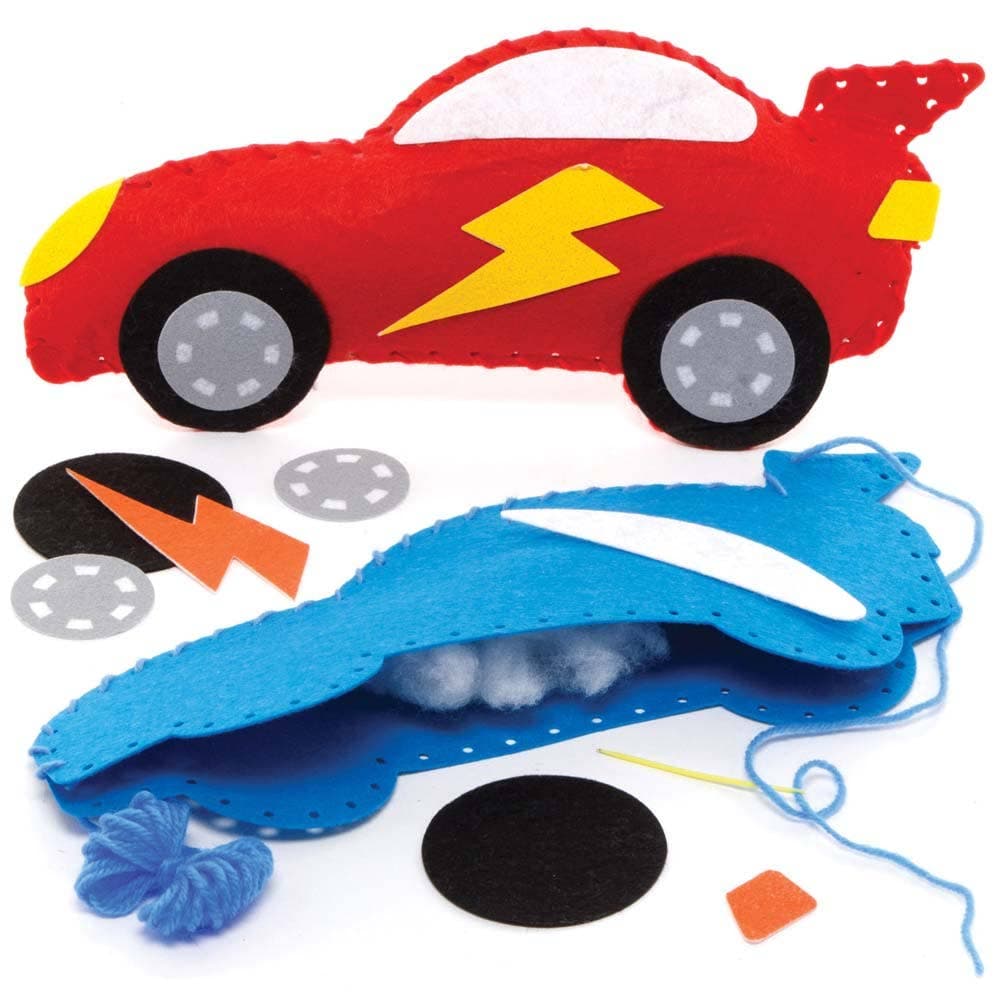 Racing Car Cushion Sewing Kits (Pack of 2) Sewing & Weaving Craft Kits 2 assorted colours - Red & Blue