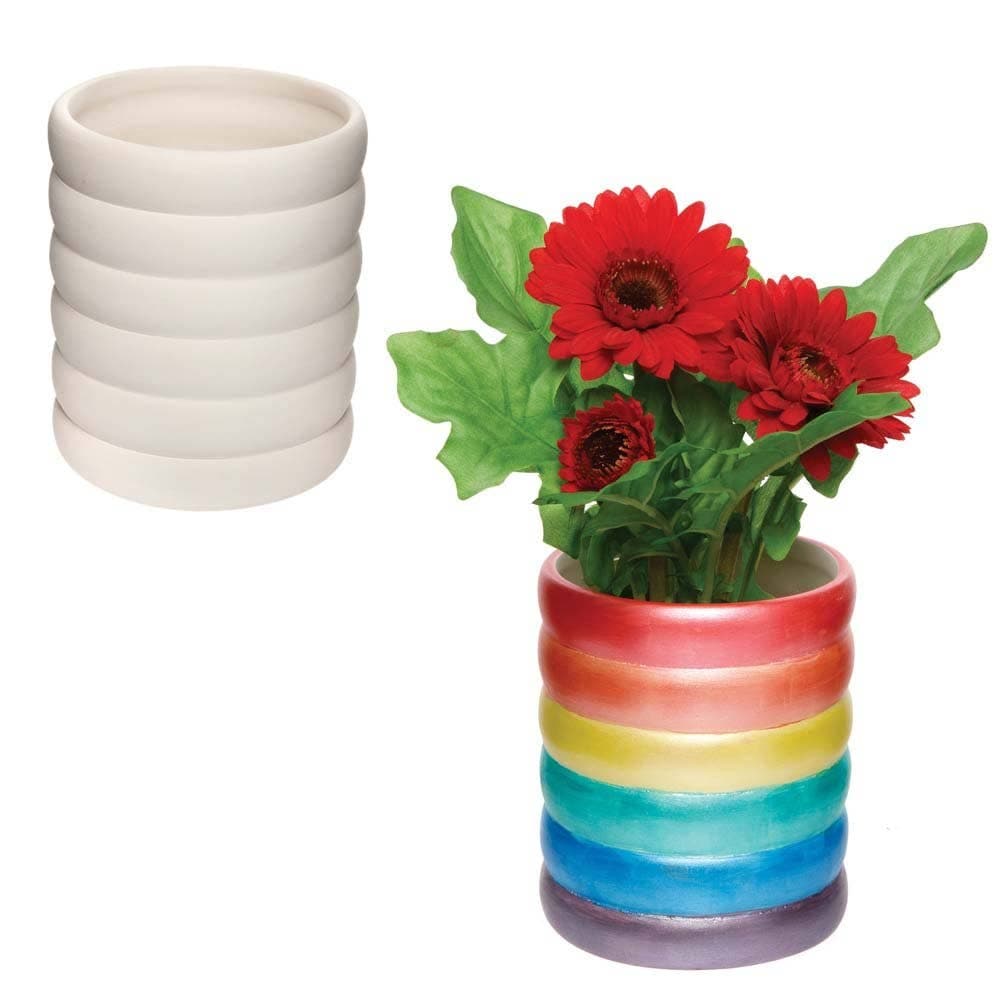 Rainbow Ceramic Flowerpots (Box of 2) Design Your Own Ribbed Plant Pot, 12cm x 10cm x 8.7cm
