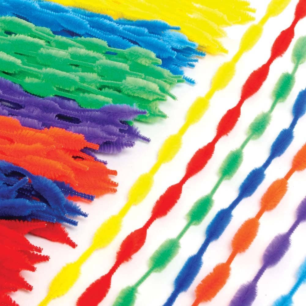 Rainbow Colours Bumpy Pipe Cleaners (Pack of 105) 7 Assorted Colours, 30cm Long & 5mm-10mm Thick