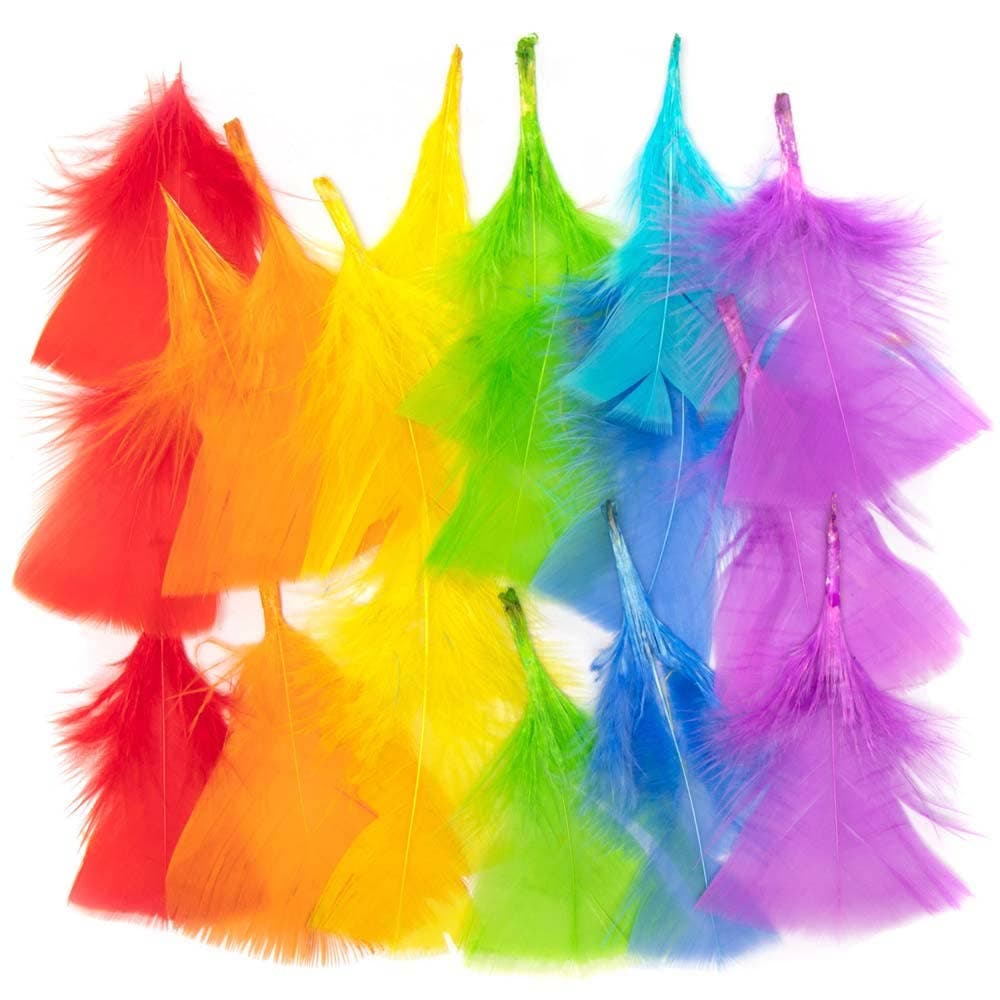 Rainbow Colours Craft Feathers (Pack of 175) Natural Craft Materials 7 assorted colours - Red, Orange, Yellow, Green, Blue, Violet & Indigo