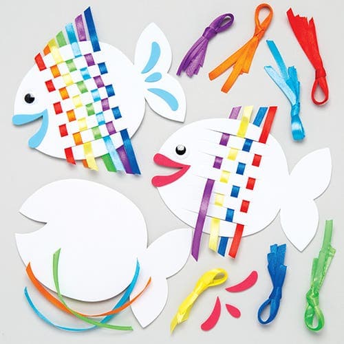 Rainbow Fish Weaving Kits (Pack of 6) Sewing & Weaving Craft Kits, Self-Adhesive Foam Templates, 14cm