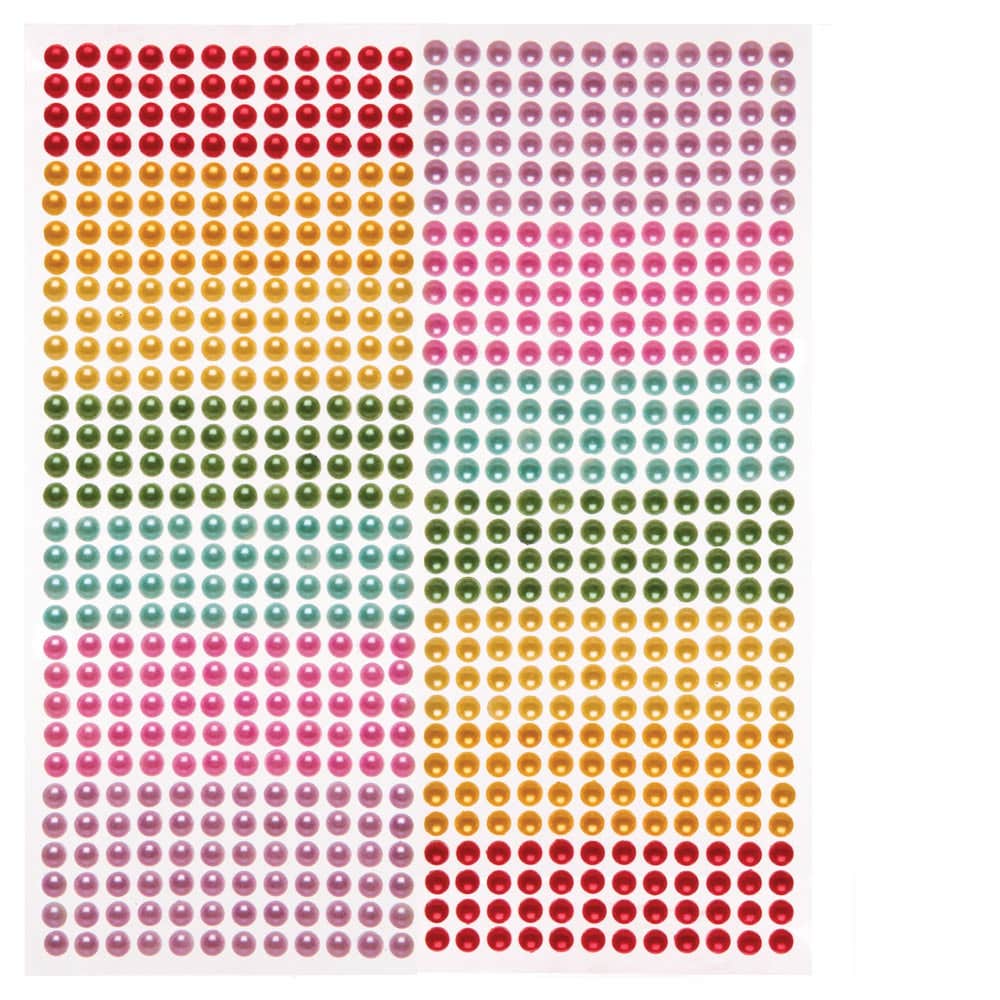 Rainbow Self-Adhesive Pearls (Pack of 372) Craft Embellishments 7 assorted colours - Red, Orange, Yellow, Green, Turquoise, Pink & Purple