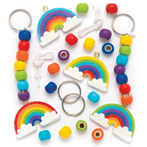 Rainbow Wooden Keyring & Bag Dangler Kits (Pack of 4) Craft Kits For Kids, 4 Assorted Designs, 12cm Long