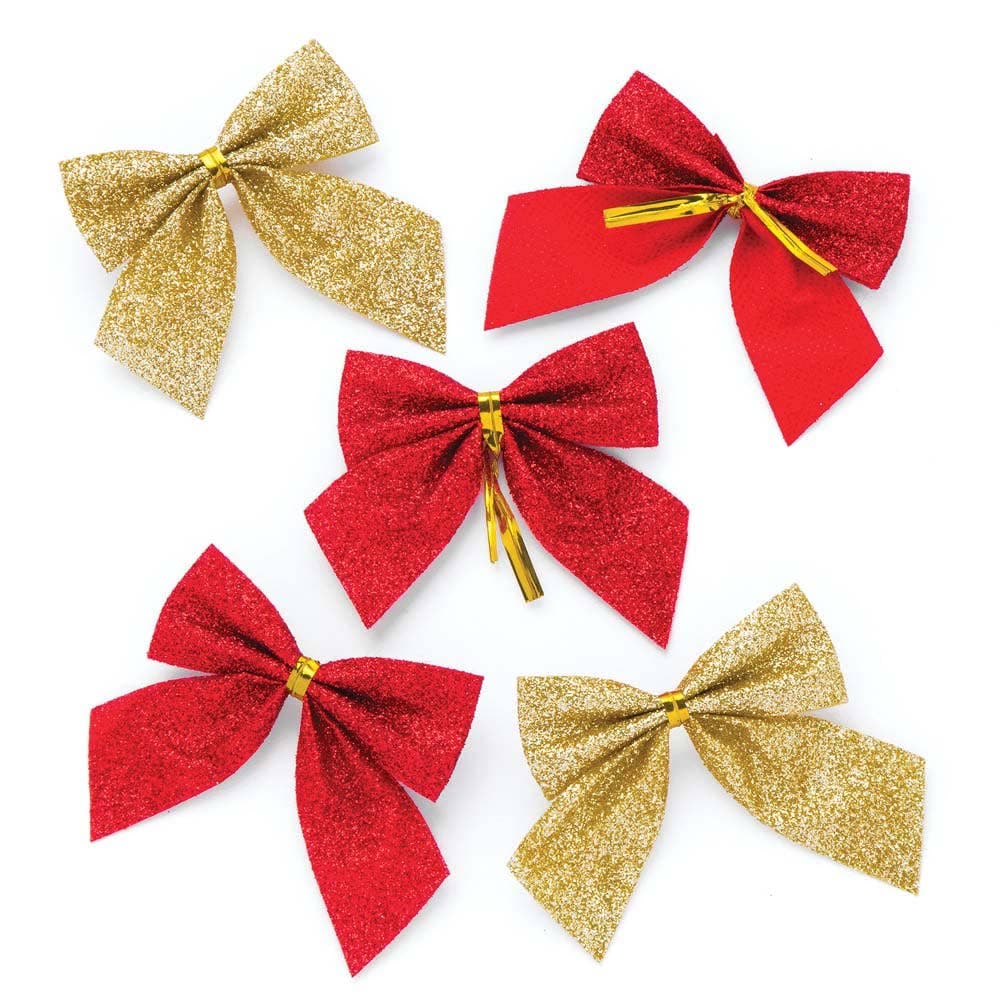 Red & Gold Glitter Bows (Pack of 24) Craft Embellishments Red & gold