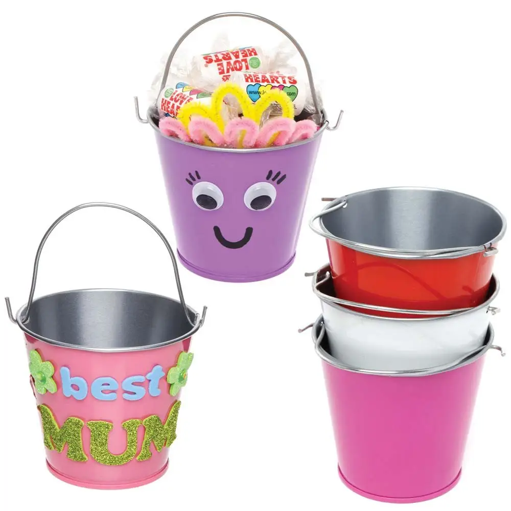 Red, Pinks & Purple Mini Tin Buckets (Pack of 5) Party Decorations 5 assorted colours - Red, Pink, Light Pink, Purple, White