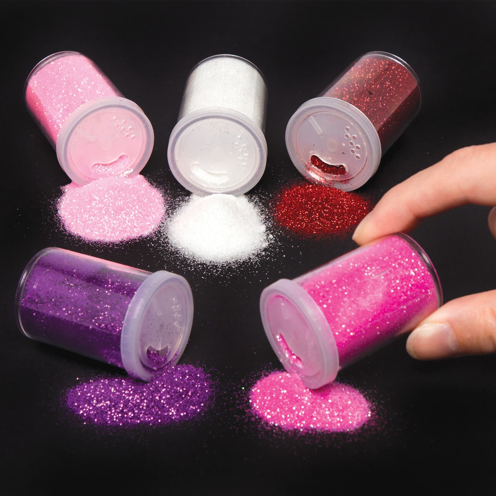 Red, Pinks & Purple Glitter Shakers (Pack of 5) Craft Embellishments 5 assorted colours - Red, Purple, White, Light Pink & Dark Pink