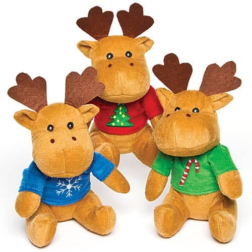 Reindeer Jumper Plush Pals (Pack of 3) Christmas Soft Toys, Stocking Fillers, 3 Designs