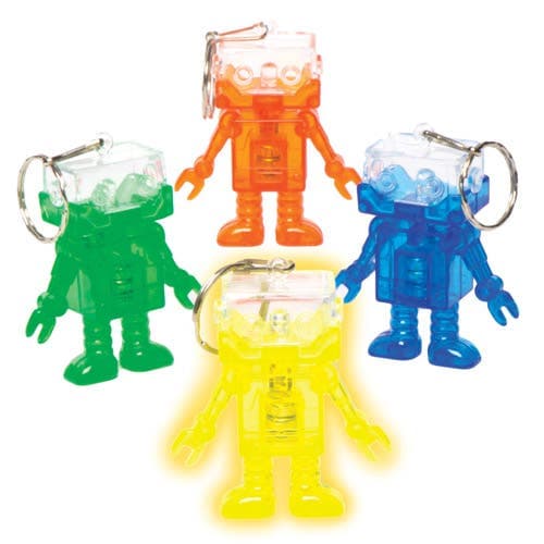 Plastic Flashing Robot Keyrings (Pack of 5) Pocket Money Toys, Party Bag Filers, 4 Assorted Colours