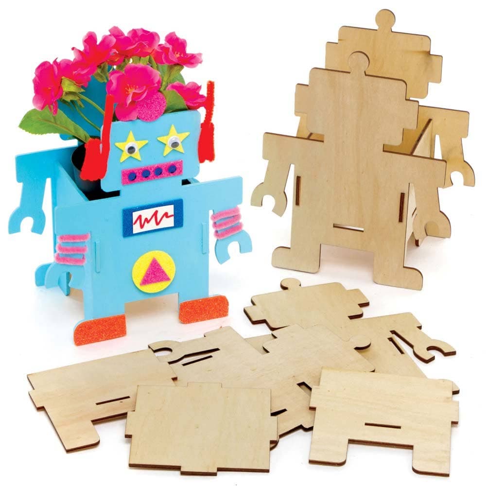 Robot Wooden Flowerpot Kits (Pack of 3) Nature Craft Kits
