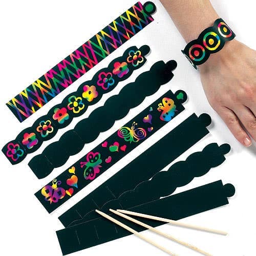 Scratch Art Bracelets (Pack of 12) 2 Assorted Designs, Scratch Tool Included, Make Your Own Jewellery