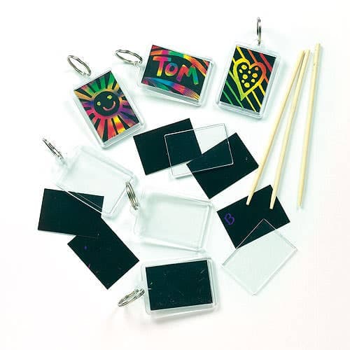 Scratch Art Keyrings (Pack of 6) 2 Inserts, Split Rings & Scratch Tools Included, Craft Kits For Kids
