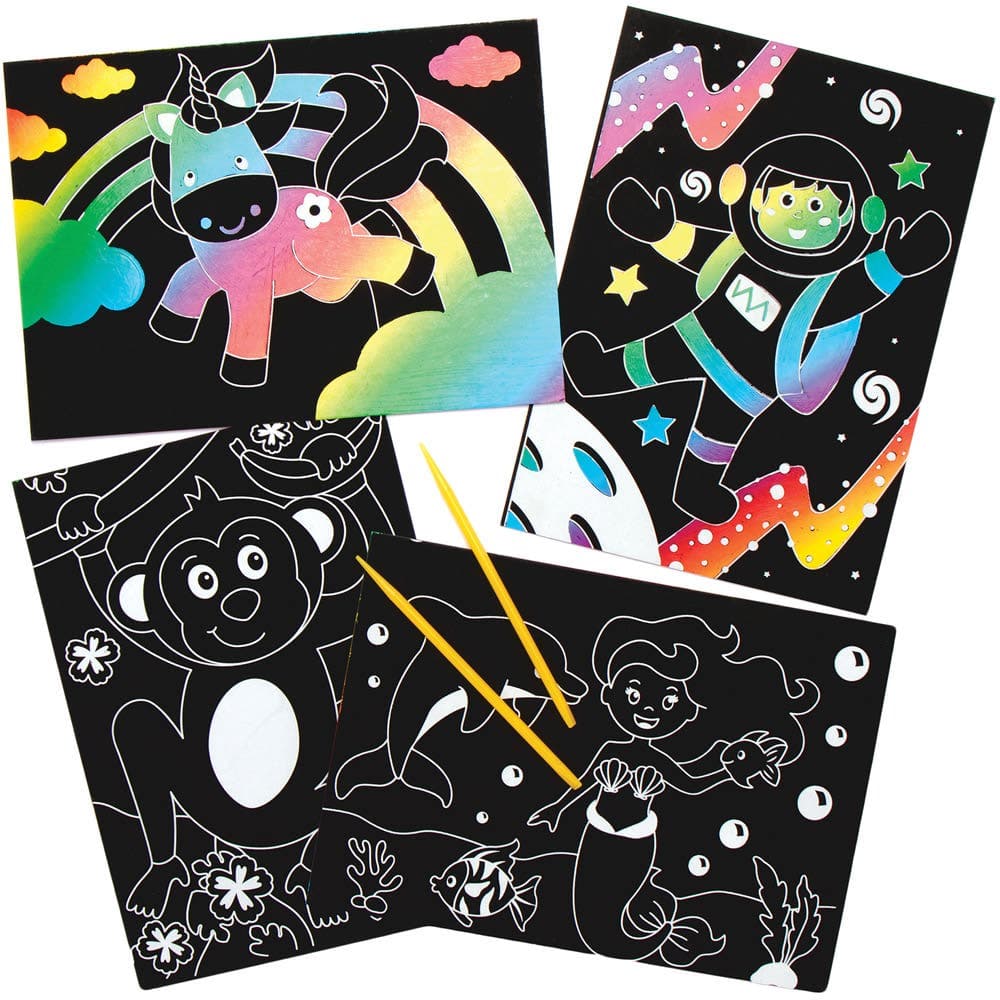 Scratch Art Pictures Assortment (Pack of 10) Great For Kids, Range Of Designs, Tools Included