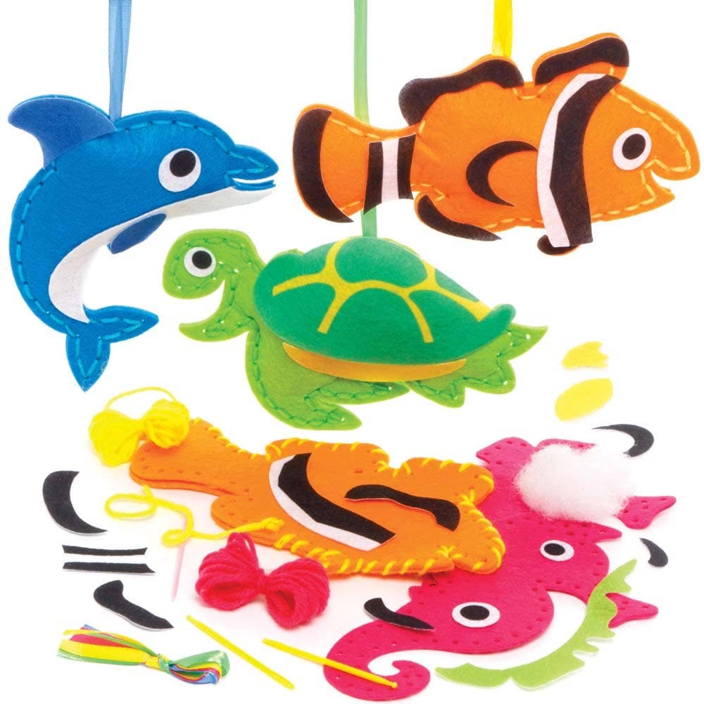Sealife Sewing Kits (Pack of 4) Sewing & Weaving Craft Kits 4 assorted colours - Pink, Green, Blue & Orange