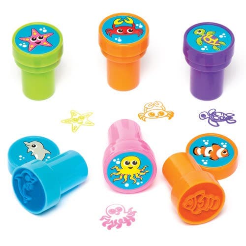 Sealife Self-Inking Stampers (Pack of 10) Small Toys Assorted ink colours - Green, Blue, Purple, Orange & Pink