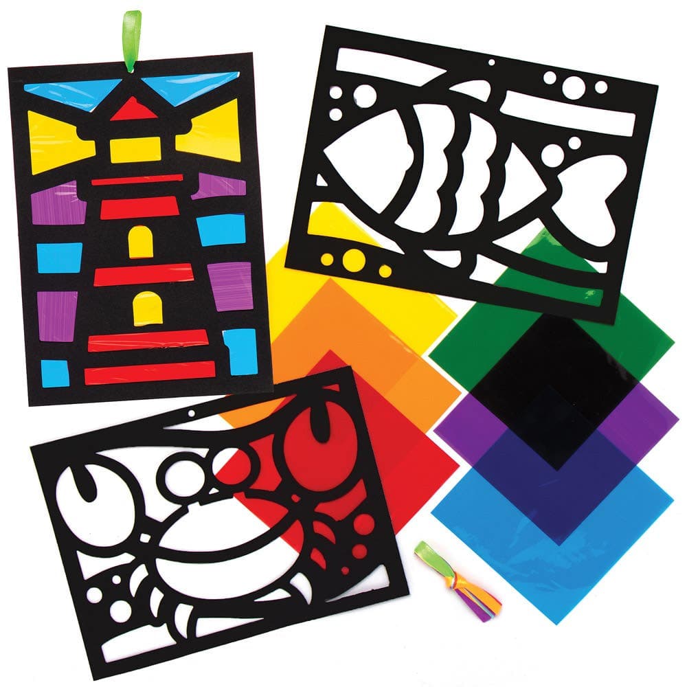 Seaside Stained Glass Decoration Craft Kits (Pack of 6) Range Of Designs & Colours, Card & Cellophane