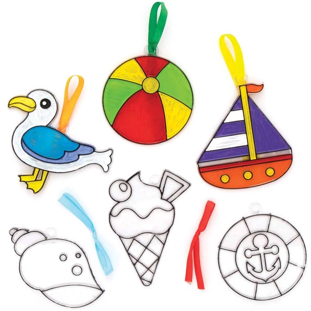 Seaside Suncatchers (Pack of 10) Decoration Craft Kits 5 ribbon colours - Blue, Red, Green, Yellow & Orange