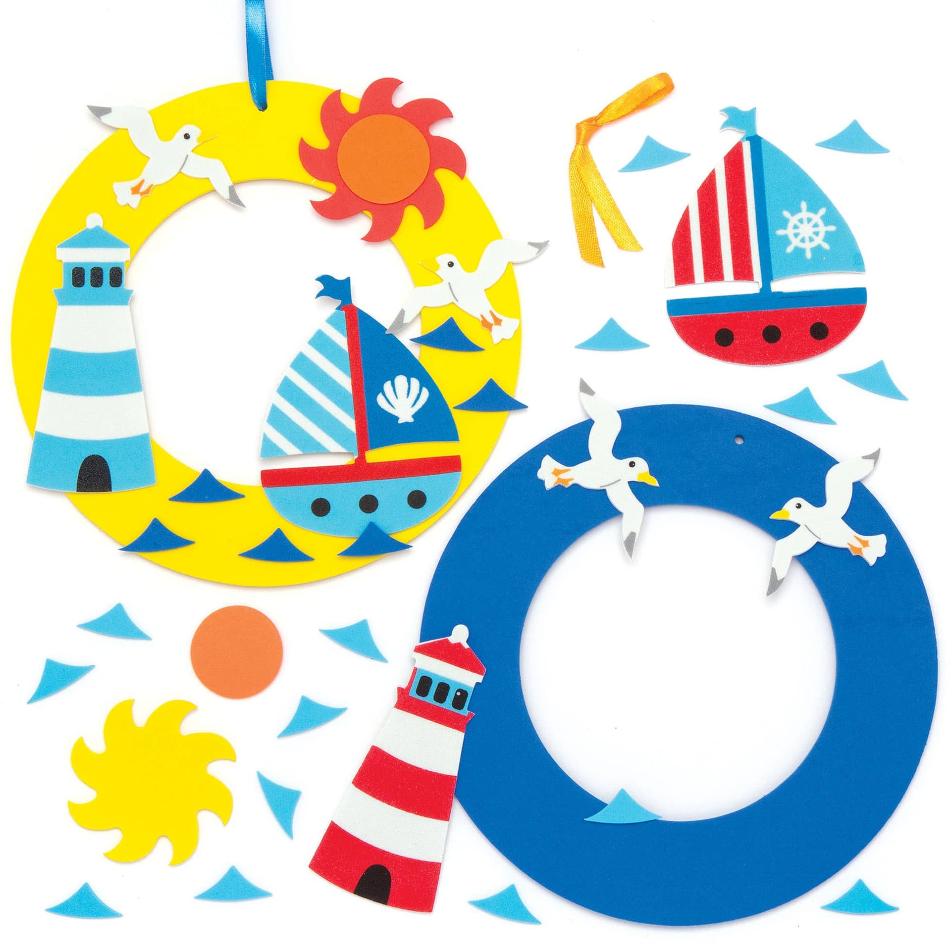 Seaside Wreath Kits (Pack of 3) Decoration Craft Kits 3 wreath colours - Blue, Light Blue & Yellow