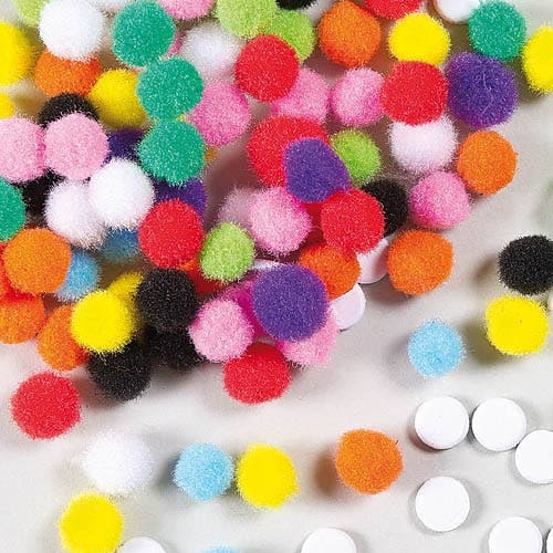Self-Adhesive Pom Poms (Pack of 200) Craft Embellishments 10 assorted colours