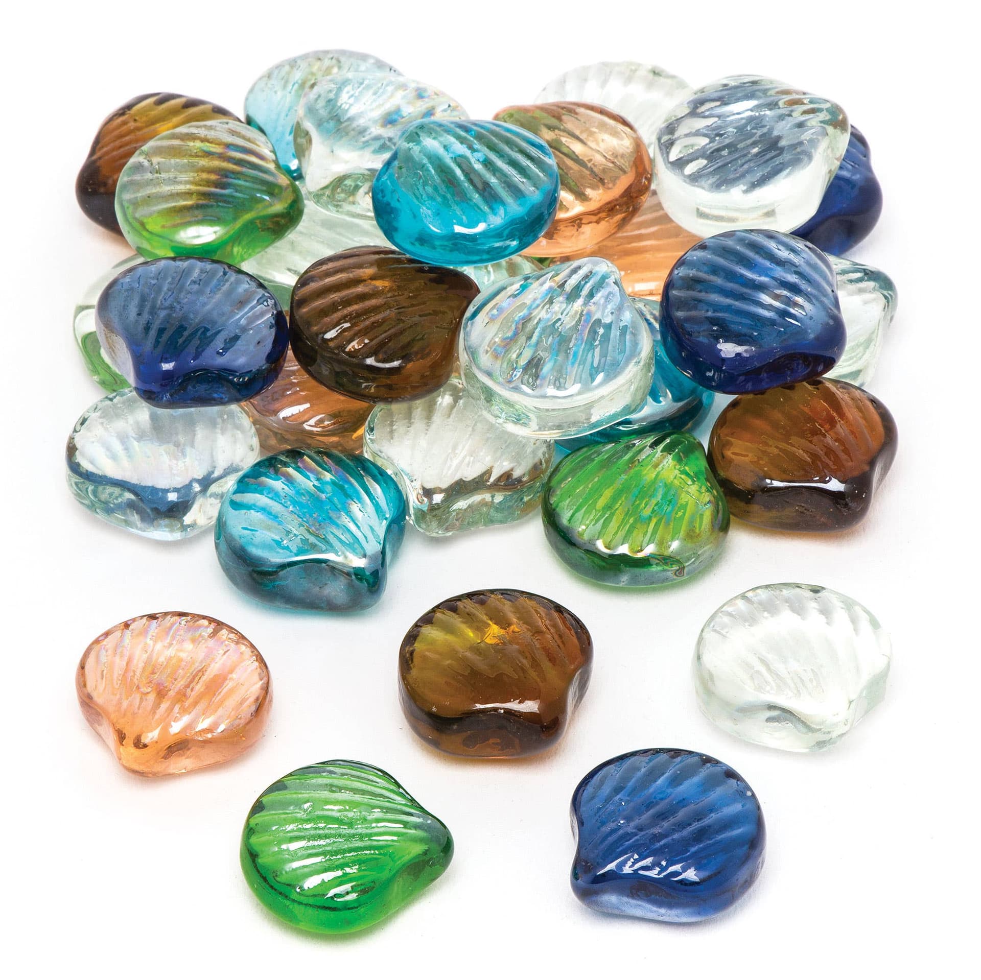 Shell Glass Stones 3cm (500g pack) Natural Craft Supplies, 4 Assorted Colours - Blue, Green, Orange & White