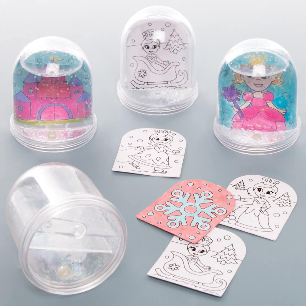 Snow Princess Colour-in Snow Globe Kits (Box of 4) Christmas Colouring Crafts, Glitter Included
