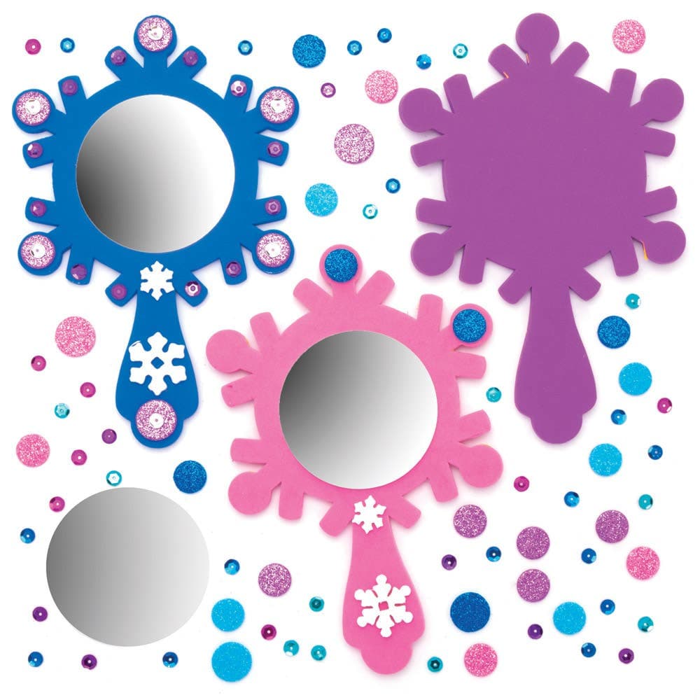 Snow Princess Mirror Kits (Pack of 4) Craft Kits For Kids 4 assorted colours - Light Blue, Dark Blue, Pink & Purple