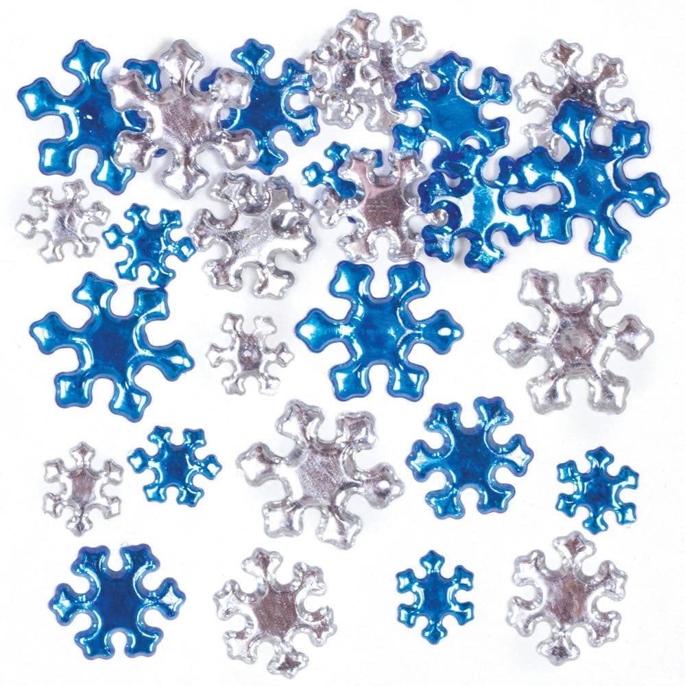 Snowflake Acrylic Jewels (Pack of 100) Craft Embellishments 2 assorted colours - Dark Blue & Silver