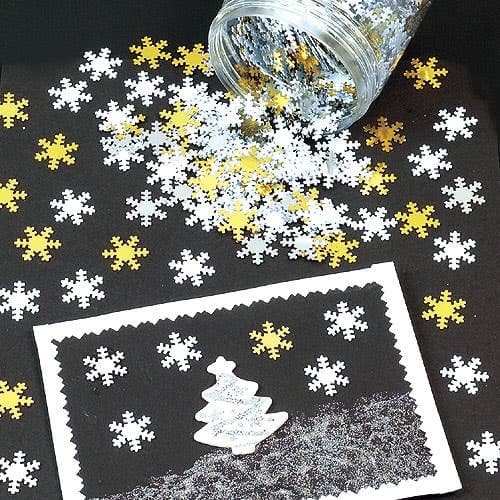 Foil Snowflakes (Per jar) Christmas Craft Supplies 3 assorted colours - Gold, Silver and White