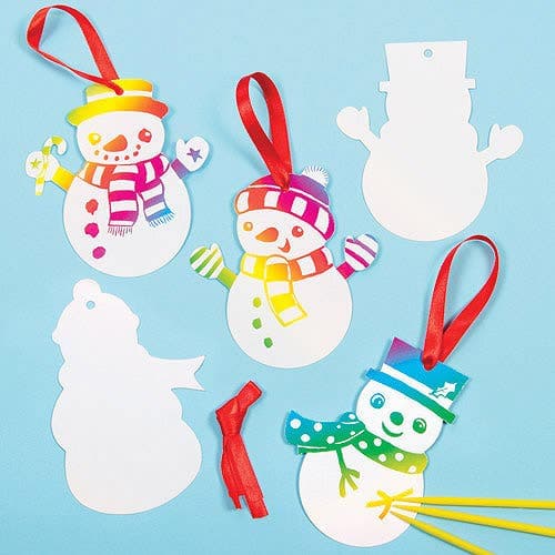 Snowman Scratch Art Hanging Decorations (Pack of 10) Decorate, Create & Hang, Tools Included