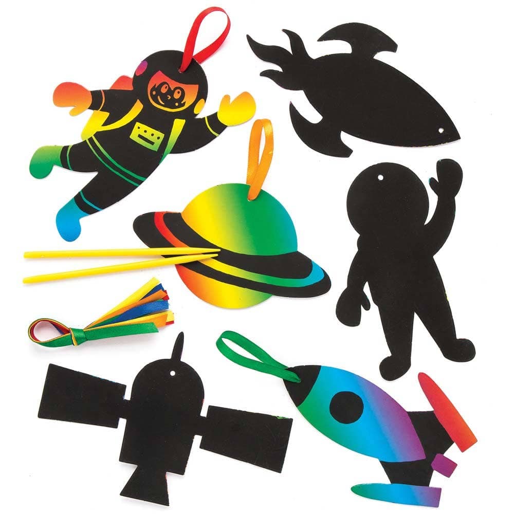 Solar System Scratch Art Decorations (Pack of 10) Decoration Craft Kits