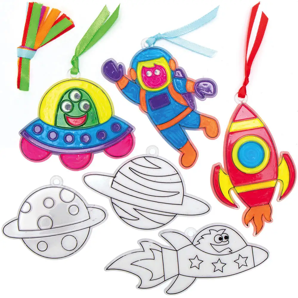 Solar System Suncatchers (Pack of 10) Decoration Craft Kits 5 sasorted ribbon colours - Red, Orange, Blue, Green & Red