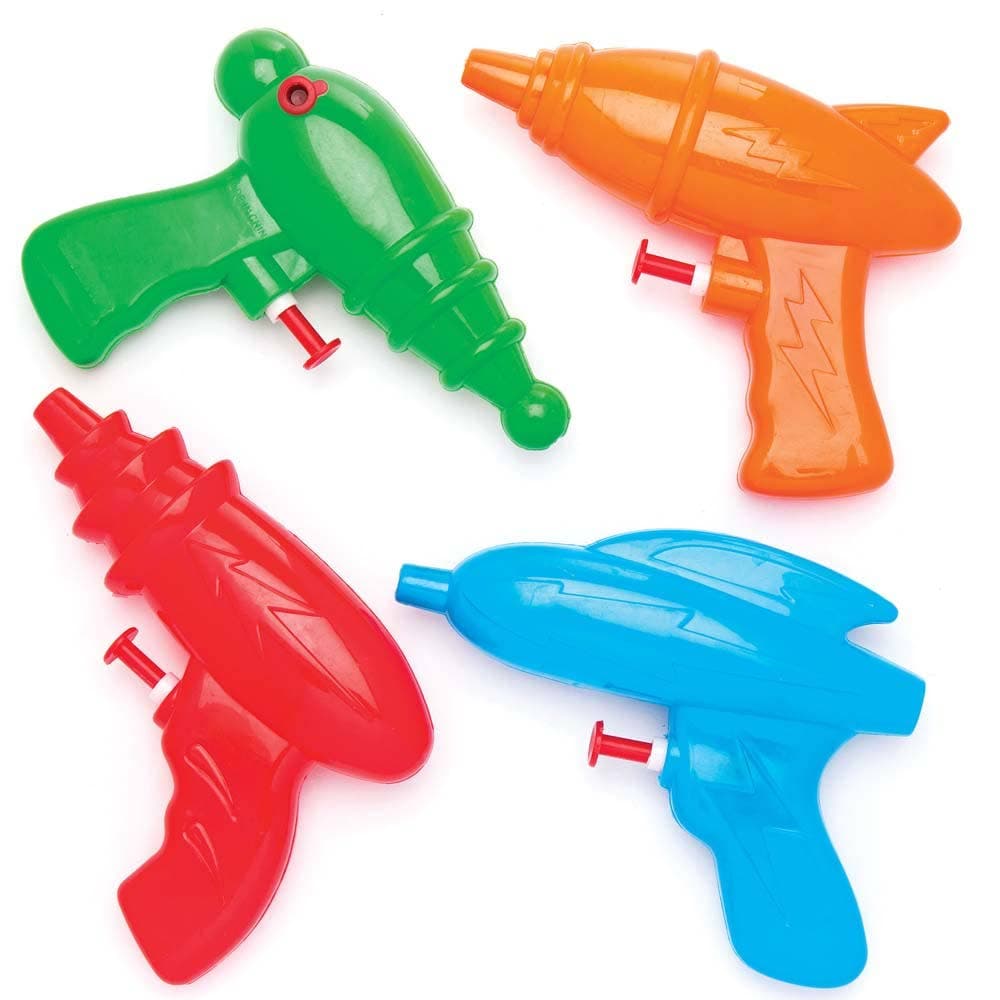 Space Shooter Water Pistols (Pack of 4) Pocket Money Toys, Assorted Colours