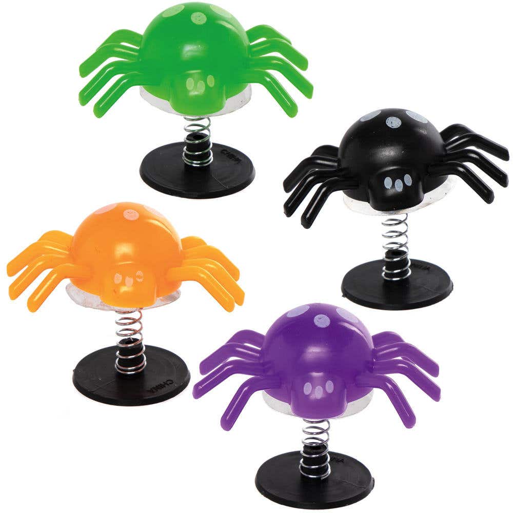 Spider Jump-ups (Pack of 8) Halloween Toys, Party Bag Fillers, 4 Assorted Colours, Size 4cm
