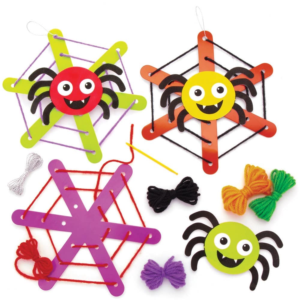 Spider Web Weaving Decoration Kits (Pack of 5) Halloween Crafts, 5 Assorted Designs, Sewing & Weaving Kits