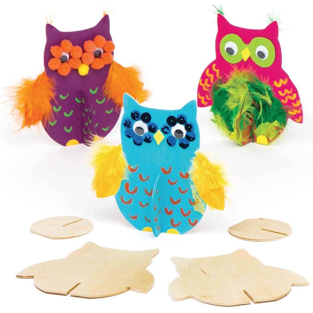 Stand-up Wooden Owls (Pack of 6) Decoration Craft Kits, 13cm x 13cm, Decorate & Personalise