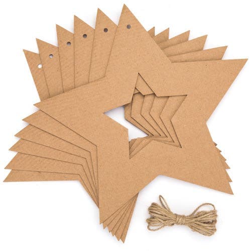 Star Craft Wreaths (Pack of 10) Star Size 24cm, Jute String Included, Card 350gsm, Decorate Your Own