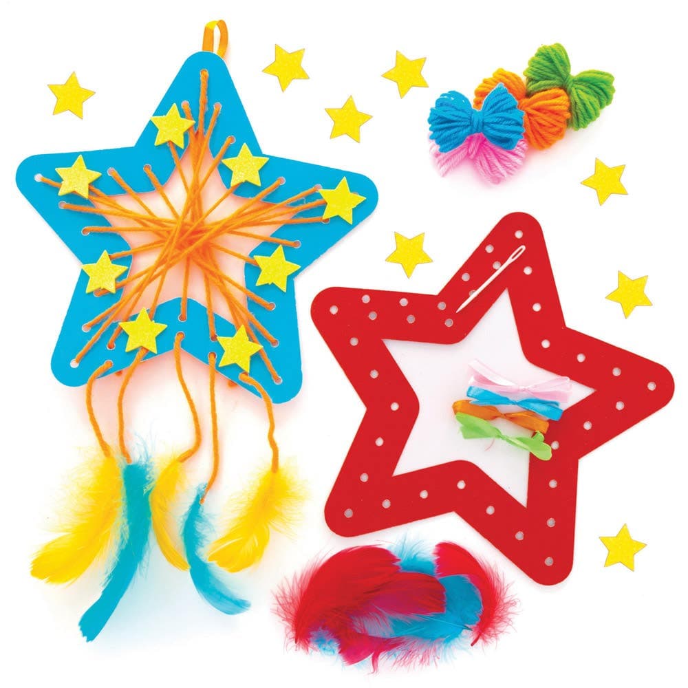 Star Dreamcatcher Kits (Pack of 4) Decoration Craft Kits 4 assorted colourways - Blue/Orange, Pink/Green, Red/Blue & Purple/Pink