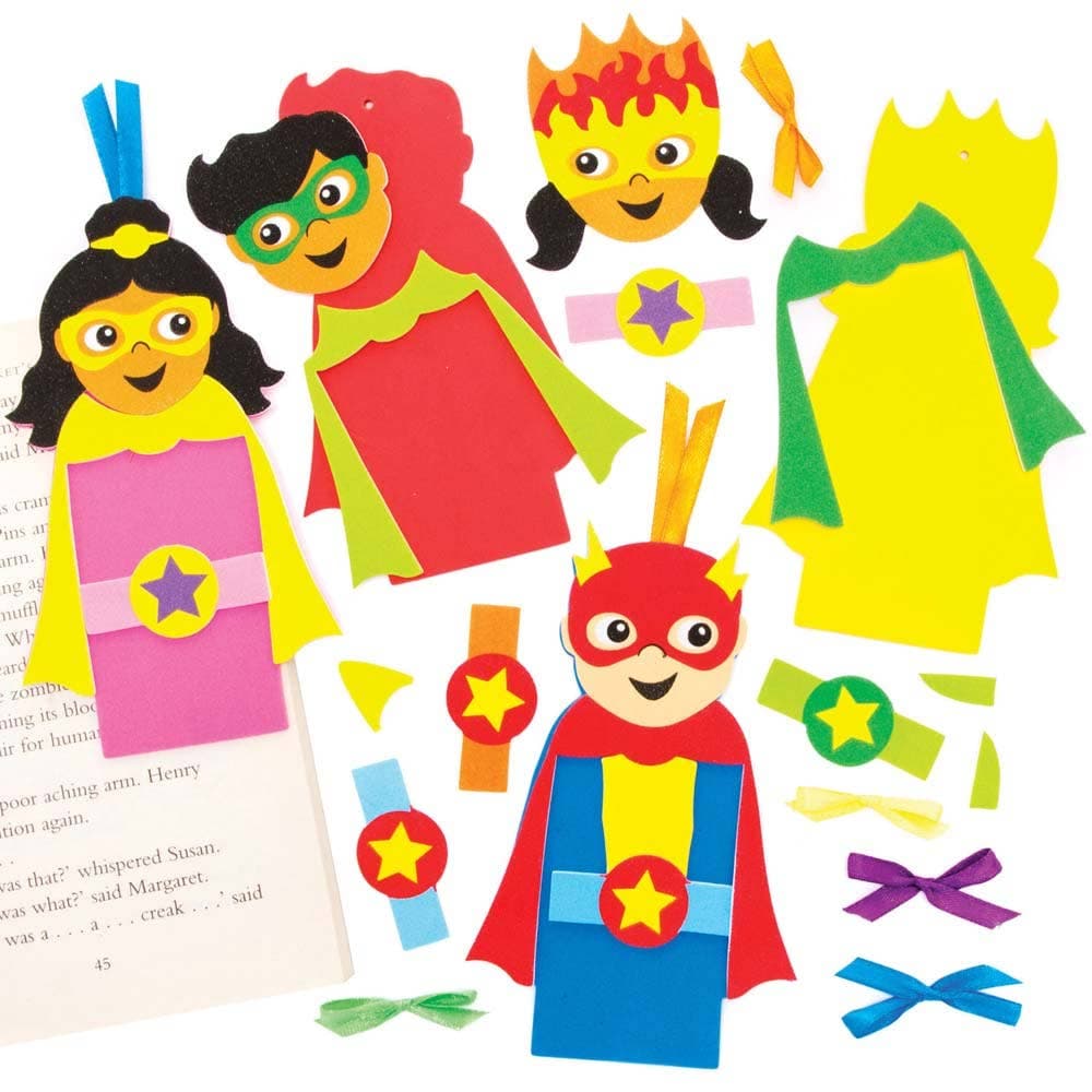 Star Superhero Bookmark Kits (Pack of 5) Decoration Craft Kits 4 assorted colours - Red, Yellow, Blue & Pink