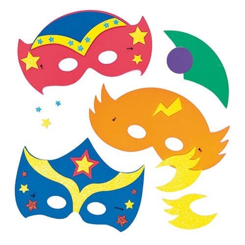 Star Hero Mask Kits (Pack of 4) Self-Adhesive Foam Stickers Included, 4 Assorted Designs, Size 23cm-25cm