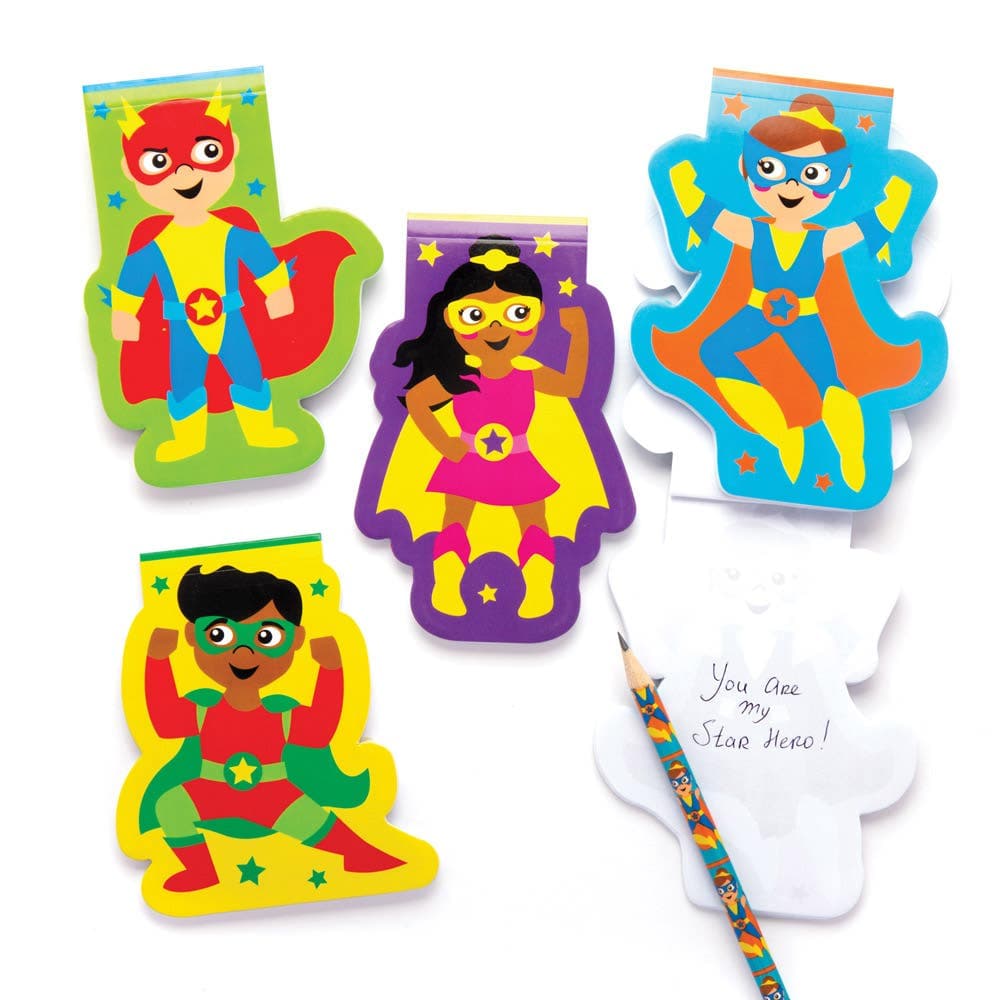 Star Superhero Notepads (Pack of 8) Paper & Card 4 assorted colours - Purple, Yellow, Green & Blue