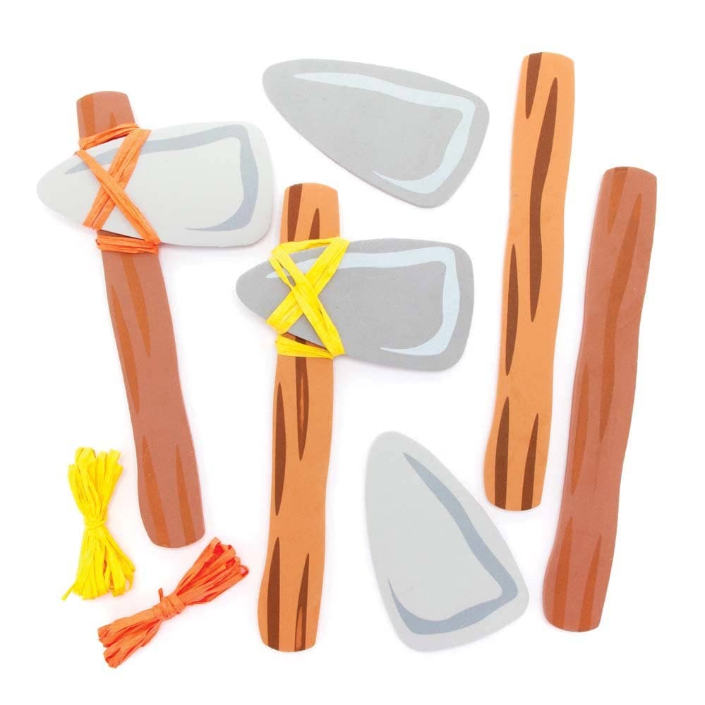 Stone Age Axe Kits (Pack of 4) Decoration Craft Kits 2 raffia colours - Orange & Yellow