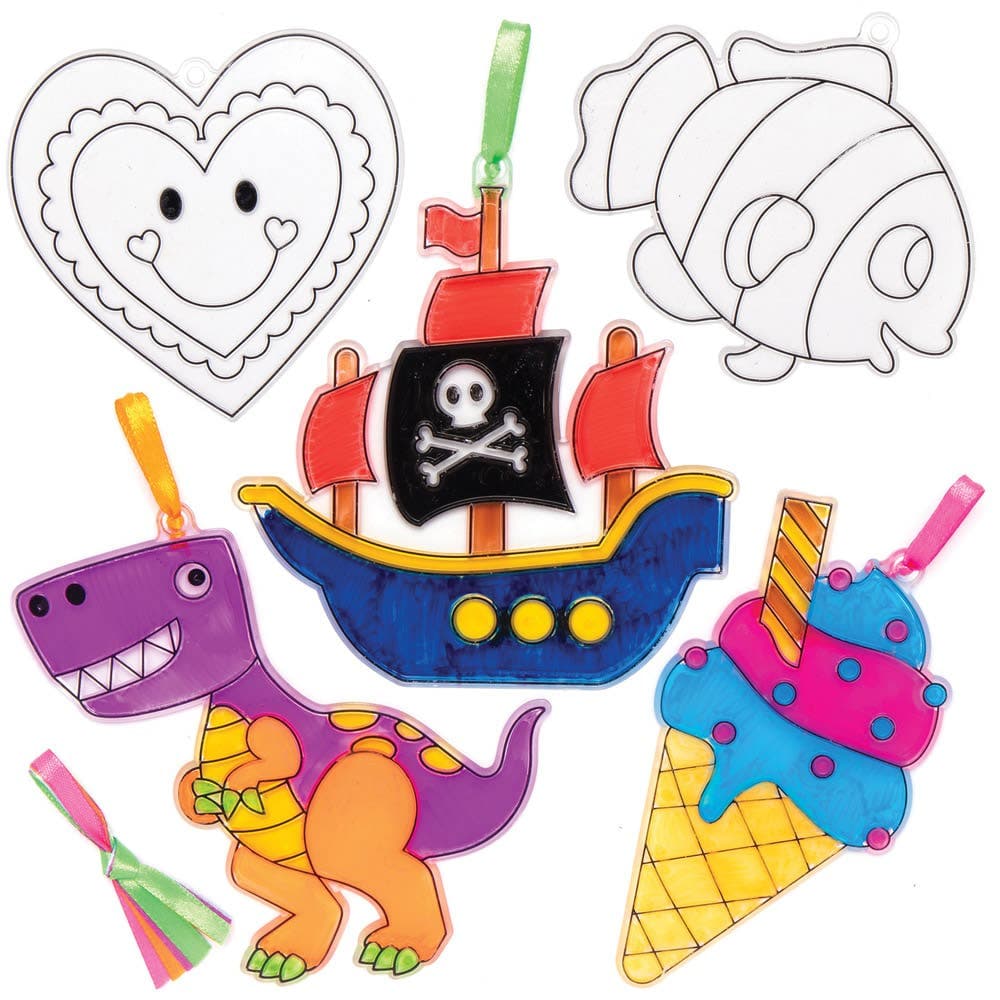 Suncatcher Stained Glass Effect Hanging Decoration Craft (Pack of 10) 5 Colours - Green, Blue, Orange, Pink & Purple