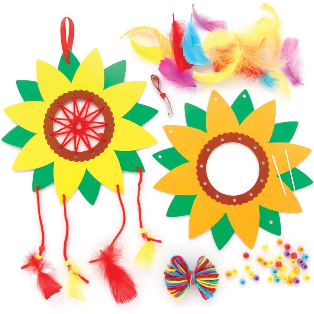 Sunflower Dreamcatcher Kits (Pack of 4) Decoration Craft Kits 4 wool colours - Purple, Red, Blue & Yellow