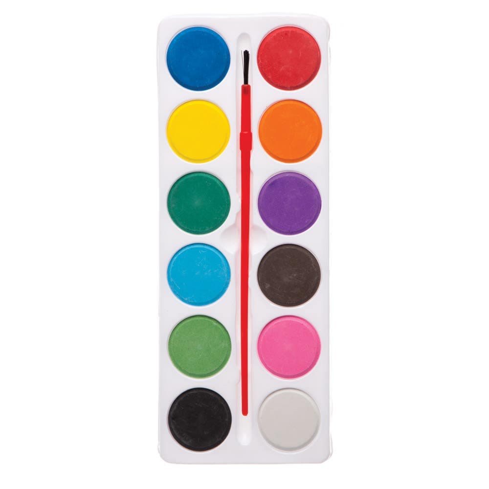 Super Value Paint Sets (Pack of 5) Each Set Includes 12 Colours & Paint Brush, Size 7.5cm x 20cm